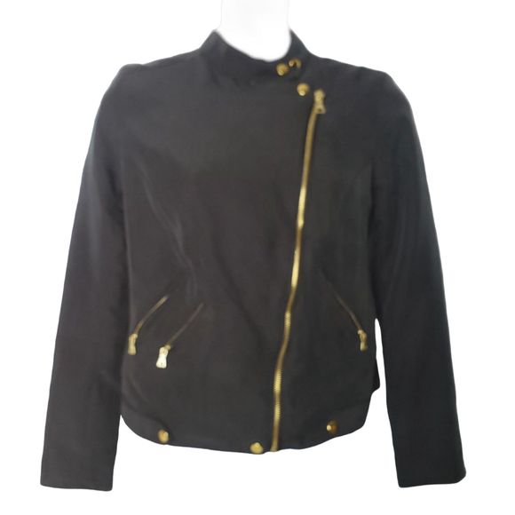 APT 19 Black Moto Jacket with Asymmetric Zip Front Size Petite XS - Picture 7 of 8